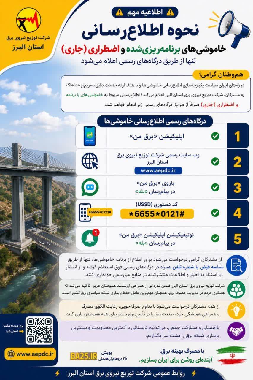  روش‌های اطلاع از زمان قطع برق